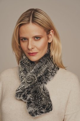 Pels-skjerf dame – ekte rex-kaninpels i grått