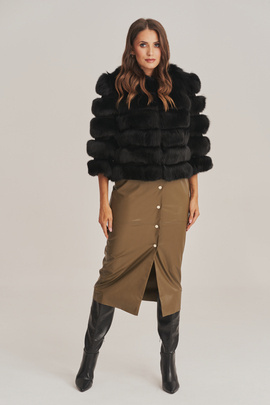 Luksuriøst pelsjakke dame – ekte rev pels & svart lammeskinn