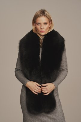 Pelskrage dame – ekte svart revepels med belte