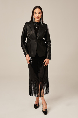 Dame skinnblazer i lammeskinn – Svart skinnjakke med knapper