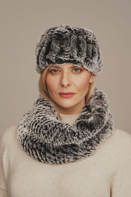 Pels-skjerf dame – sølvfarget rex-kaninpels